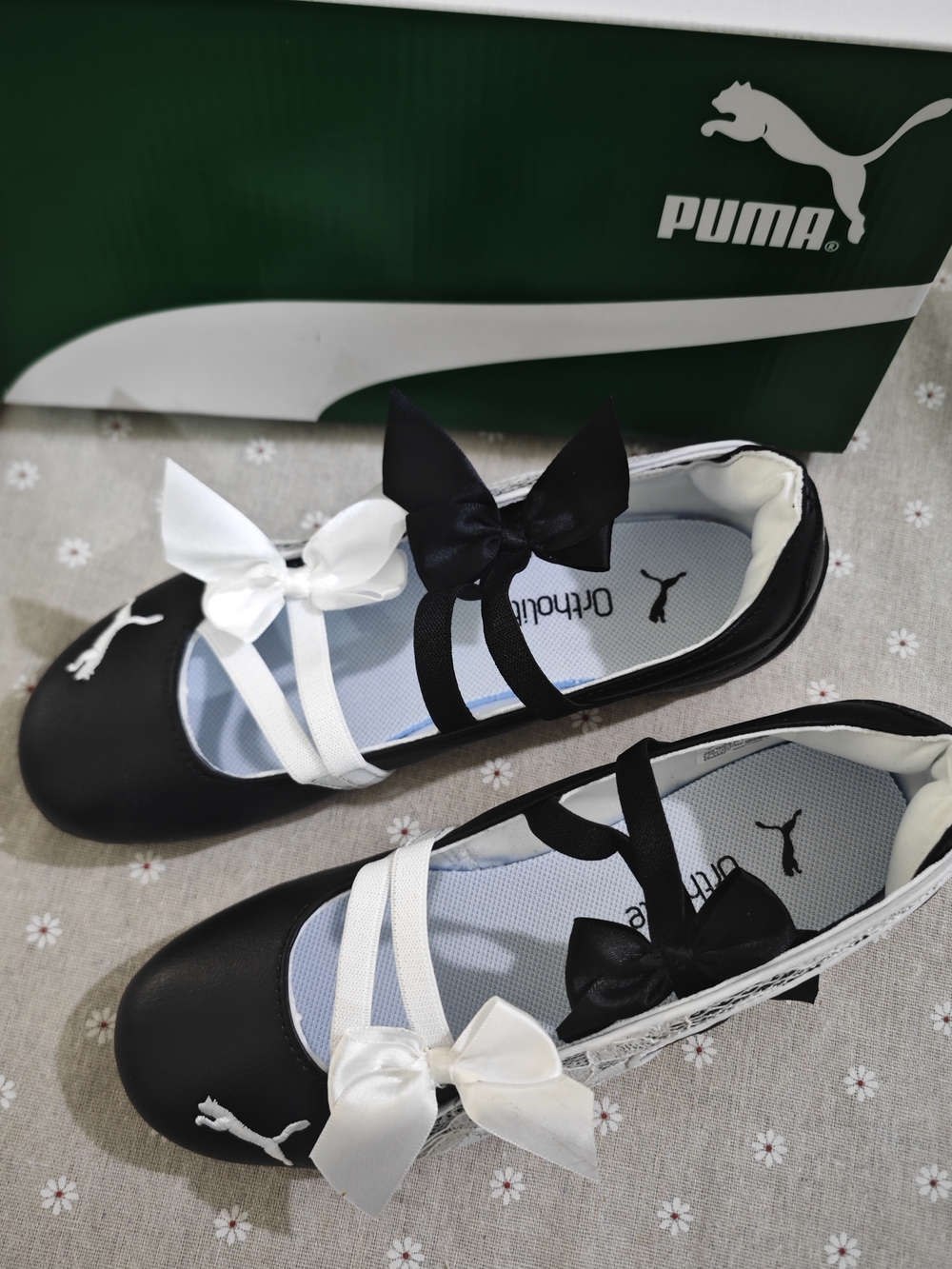 Puma Kids Black and White Ballet Flats with Bows
